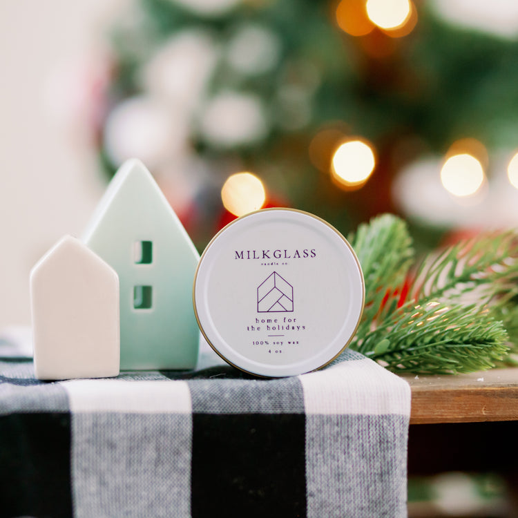 Home For The Holidays 4oz Tin - Milkglass candle