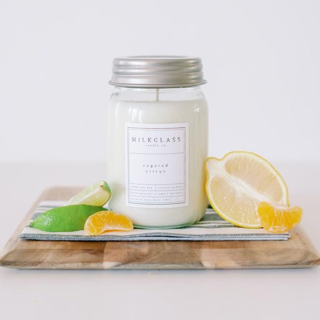 Milkglass hand poured Citrus Candles - Soy Candles - Volcano Candle - Anthropology Volcano Candle
