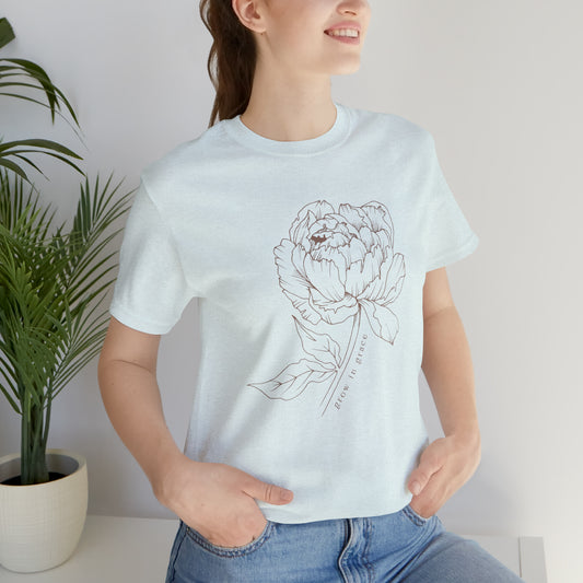 Grow In Grace Floral  Large Print - Unisex Jersey Short Sleeve Tee