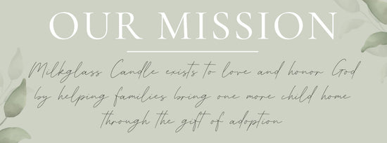 Text about Milkglass Candle's mission on a light green background with leaf elements