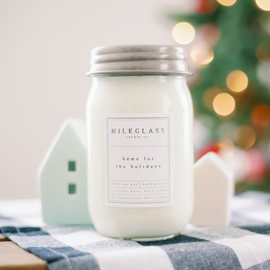 Home For The Holidays 16oz Jar - Milkglass candle 